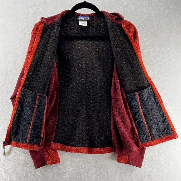 Vtg Patagonia Fleece Jacket Womens Size M Geometric Pattern Hoodie Orange - Picture 8 of 12